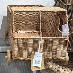 Woven Basket with Wheels - Tan